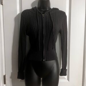 Charcoal grey Cable Knit Zip-Up Hoodie (M)